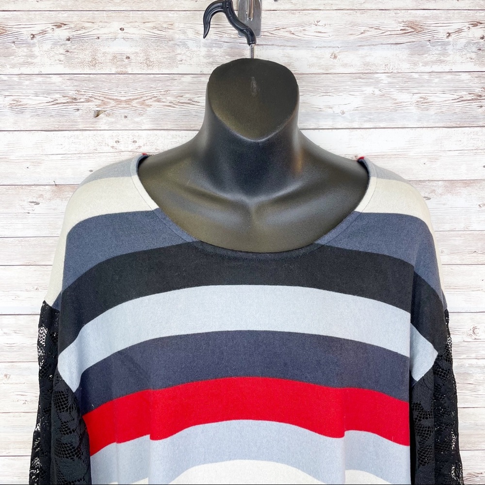 UMGEE Striped Sweater Billowy Boho Lace Sleeves - Picture 2 of 9
